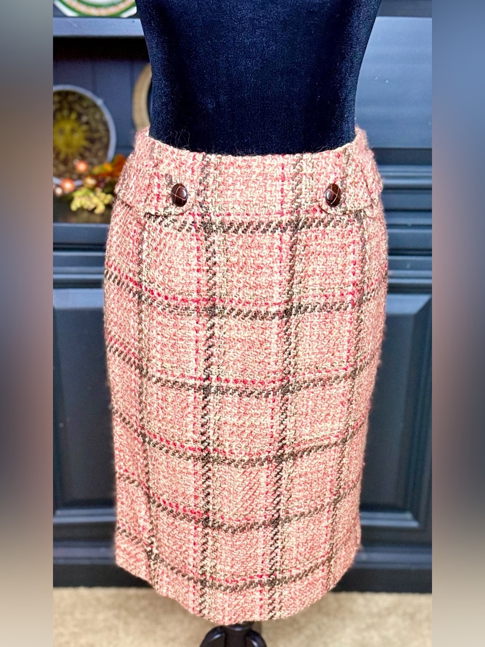 Vintage Talbots Orange Brown plaid wool skirt knee length preppy classic chic 2
